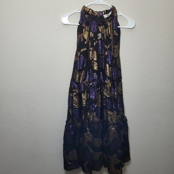 Sea Leandra Halter Metallic Knee Length Sleeveless Floral Cocktail Dress XS - Picture 1 of 11
